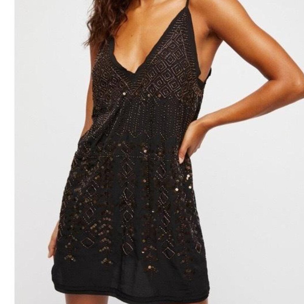 Free People Women's Black and Gold Dress